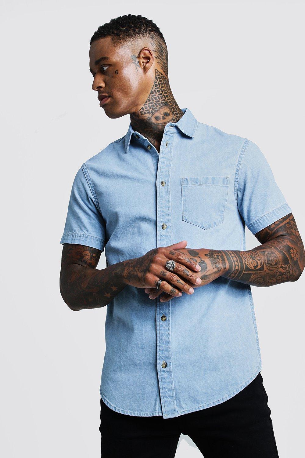 Mens short sleeve 2025 denim shirt